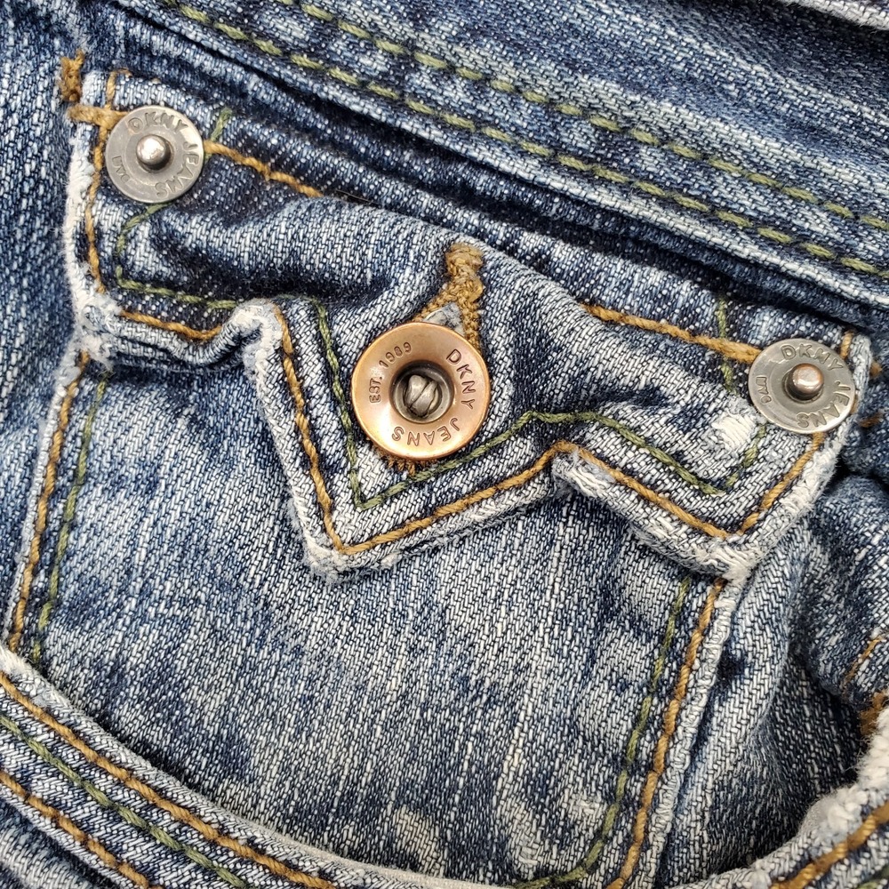 DKNY Straight Jeans Mens 36x32 Blue Denim Stretch Boho Faded‎ Contrast Stitch - Picture 9 of 10